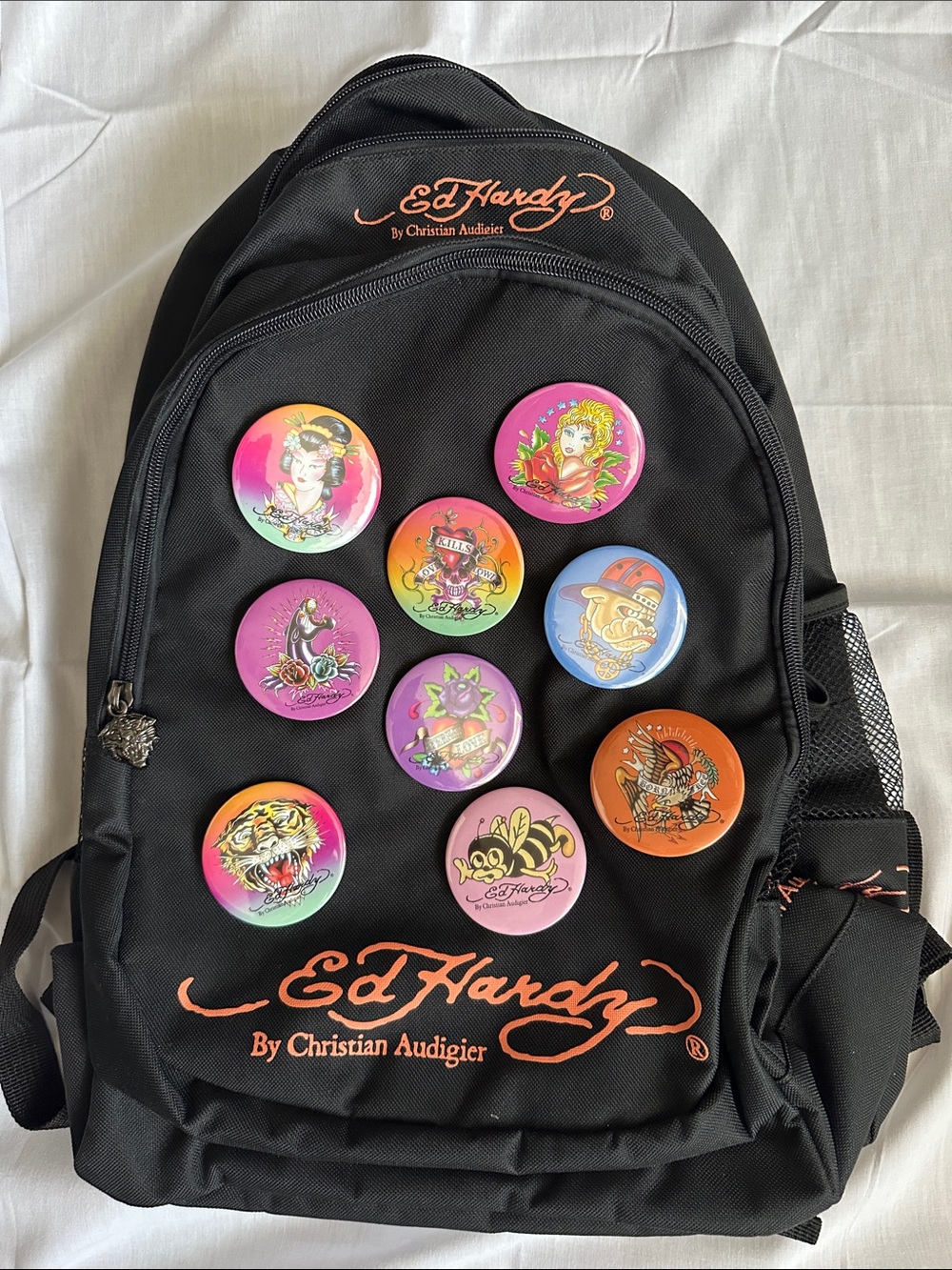 NWT Ed Hardy by Christian Audigier Metal Patch Backpack Love Kills Slowly Y2K